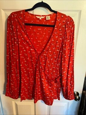 Levi's Red Floral Wrap-Style Blouse